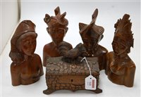 Lot 141 - Four carved soft wood busts together with a...