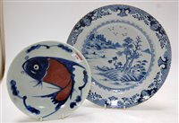 Lot 150 - A 18th century Chinese export tin glazed blue...