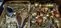 Lot 183 - Two boxes of miscellaneous metalwares to...