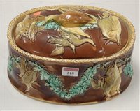 Lot 218 - A Victorian majolica game pie tureen and cover,...