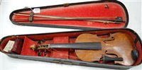 Lot 222 - A 19th century German violin, having ebony...