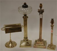 Lot 232 - A brass pedestal table lamp base, having...
