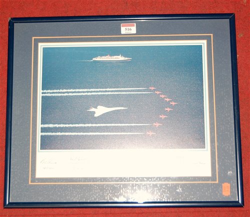 Lot 516 - A print showing the QE2, Concord, and the Red...