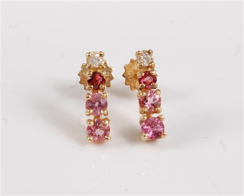 Lot 2677 - A pair of diamond, pink sapphire, pink...