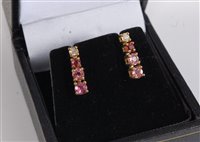 Lot 2677 - A pair of diamond, pink sapphire, pink...
