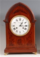 Lot 1517 - A circa 1900 mahogany and inlaid bracket clock,...