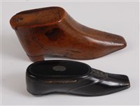 Lot 1272 - A 19th century carved treen shoe snuff, with...