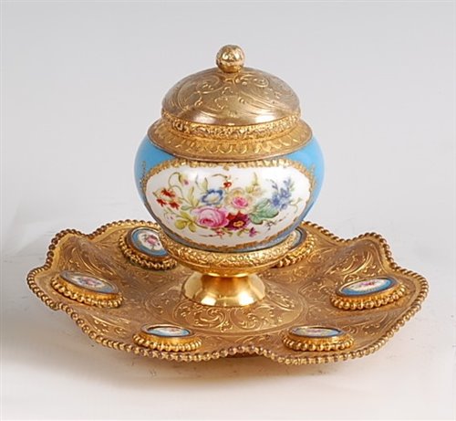 Lot 1274 - A circa 1900 French gilt metal and porcelain...
