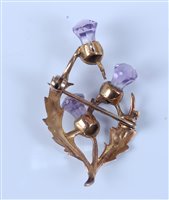Lot 2664 - A 9ct Scottish amethyst thistle brooch, the...