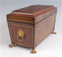 Lot 1292 - A Regency rosewood and brass inlaid tea caddy,...