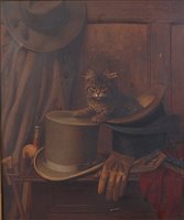 Lot 1456 - G.F. Hughes - The cat in a hat, oil on canvas,...