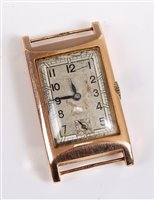 Lot 2600 - A gentleman's 1930's 9ct tank style wristwatch,...