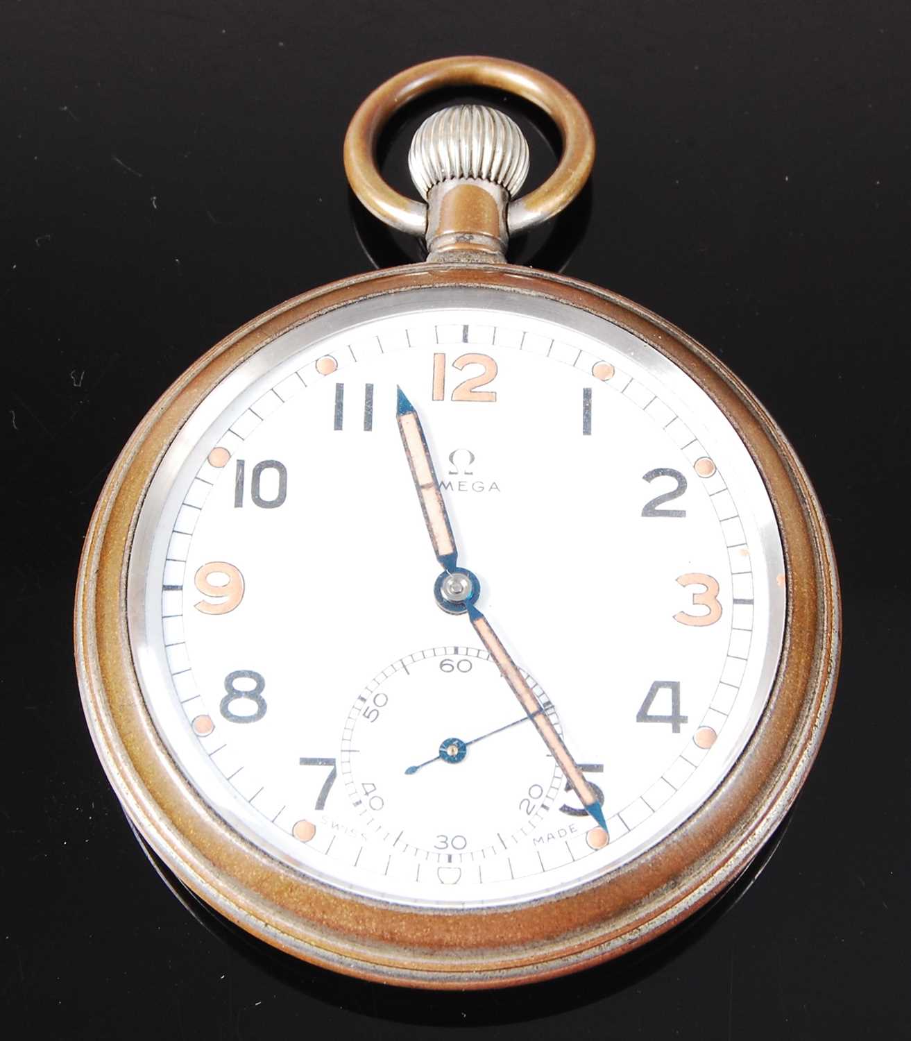 Lot 32 - An Omega military issue nickel cased open face pocket watch