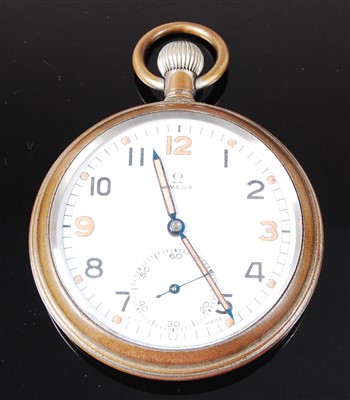 Lot 32 - An Omega military issue nickel cased open face pocket watch