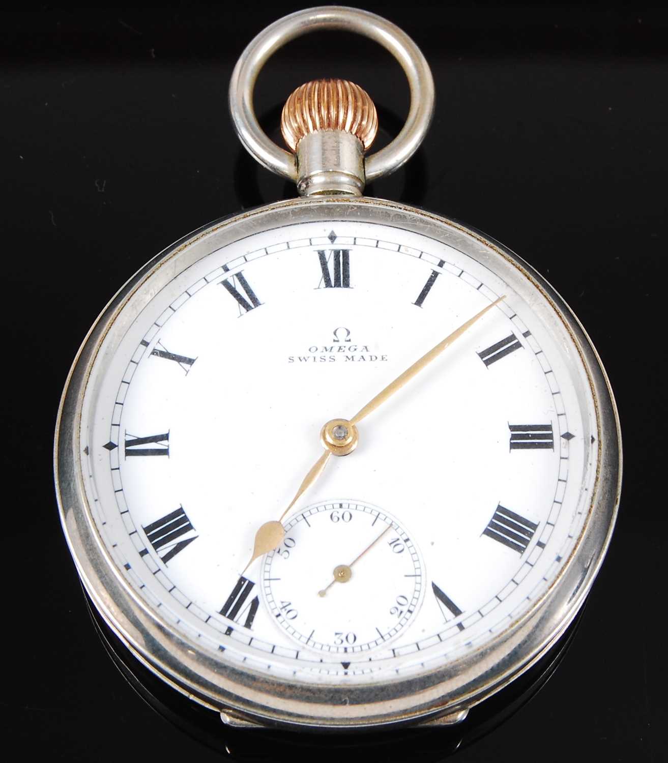 Lot 15 - An Omega military nickel cased open face pocket watch