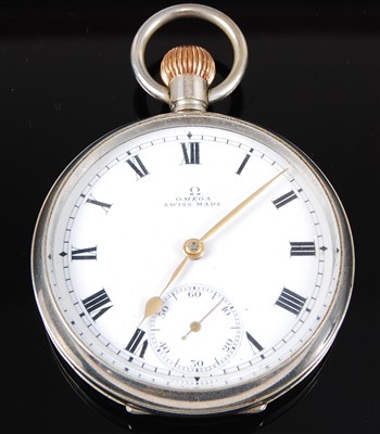 Lot 15 - An Omega military nickel cased open face pocket watch