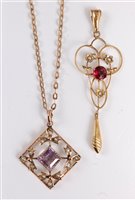 Lot 2618 - Two Edwardian style gemset pendants, the first...