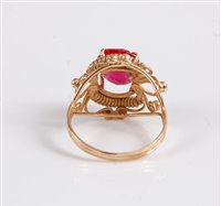 Lot 2622 - A synthetic ruby ring, the off round synthetic...
