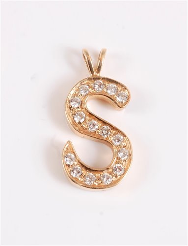 Lot 2592 - A diamond 'S' pendant, the letter S pendant...