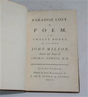 Lot 1011 - Milton, John. Paradise Lost together with...