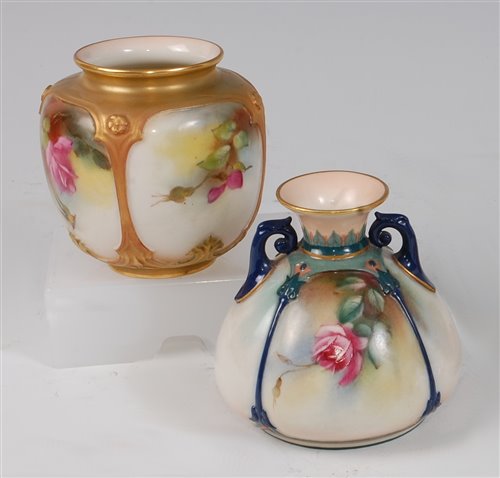 Lot 1057 - *A small Royal Worcester porcelain squat vase,...