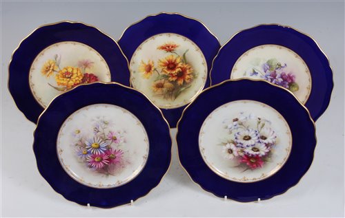 Lot 1062 - *Five Royal Worcester cabinet plates, each...