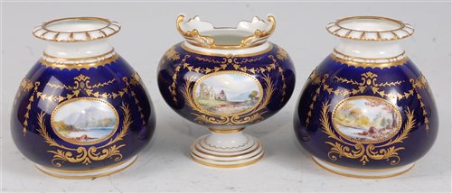 Lot 1067 - *A Royal Crown Derby three vase garniture,...