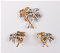 Lot 2679 - A palm tree brooch and matching earrings, the...