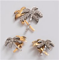 Lot 2679 - A palm tree brooch and matching earrings, the...