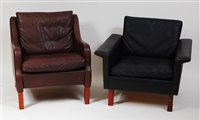 Lot 443 - A 1960s Danish black leather lounge chair,...