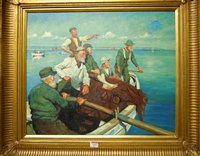 Lot 1002 - After Stanhope Forbes - The Seine Boat, oil on...