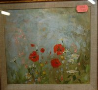 Lot 1037 - Peter Jamieson - Poppies, oil on board, 18 x...