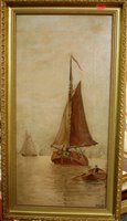 Lot 1038 - M. Cooke - Dutch barges, oil on canvas, signed...