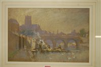 Lot 1051 - Harry W. Adam - Worcester East Quay, pastel,...