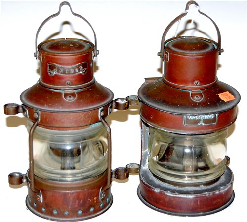 Lot 15 - A copper mast head lantern together with one...