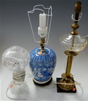 Lot 17 - A 20th century cut glass mushroom lamp...