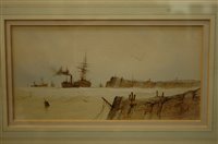 Lot 1098 - Albert - Harbour scene, sepia watercolour with...