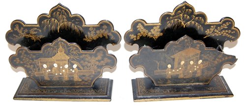 Lot 37 - A pair of early 20th century black lacquered...