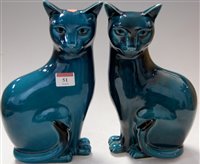 Lot 51 - A pair of Poole pottery turquoise glazed...