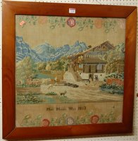 Lot 1148 - A Victorian landscape tapestry embroidery by...