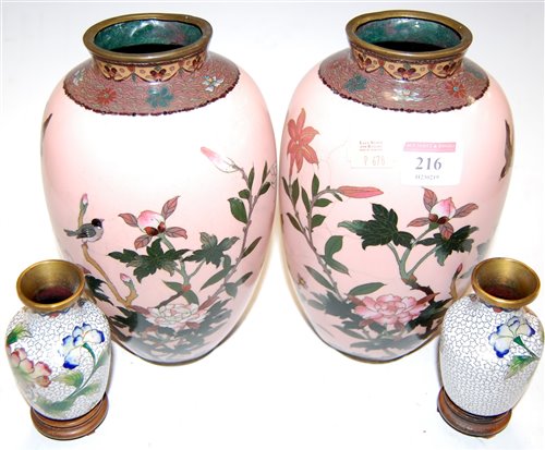 Lot 216 - A pair of Japanese cloisonné enamel vases (one...