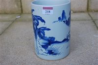 Lot 218 - A Chinese export blue and white cylindrical...