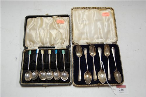 Lot 246 - A Harlequin cased set of six silver teaspoons,...