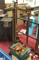 Lot 1237 - A Swiss stained oak lantern form standard lamp,...