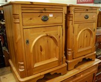 Lot 1253 - A pair of modern pine round cornered single...