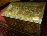 Lot 1353 - A brass clad slope front hinge-top fuel depot,...