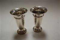 Lot 271 - A pair of George V silver vases of trumpet...