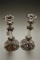 Lot 288 - A pair of Victorian silver plated candlesticks,...
