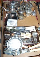 Lot 295 - A box of miscellaneous silver plated wares, to...