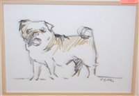 Lot 1101 - Kay Brooks - charcoal study of a standing pug,...